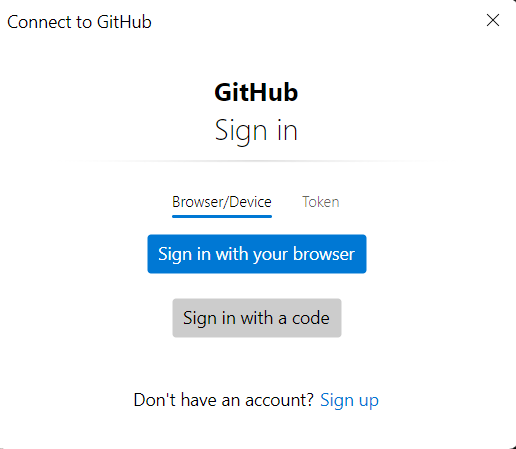 Окно Connect to GitHub с кнопкой Sign in with your browser
